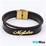 دستبند چرمی Mojtaba مجتبی با پلاک طلا 18 عیار کد DN-B0096