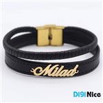دستبند چرمی Milad میلاد با پلاک طلا 18 عیار کد DN-B0092