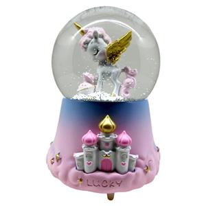 گوی موزیکال مدل  اسب تک شاخ و قلعه طرح Lucky کد B377