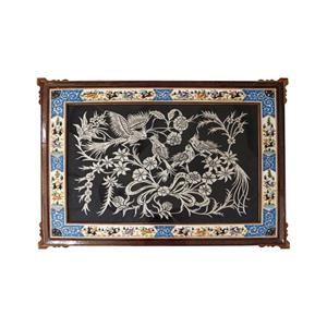 تابلو قلمزنی مسی طرح گل و مرغ مدل خاتم و نقاشی چوگان کد 92p72 -