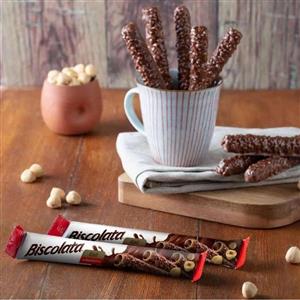 ویفر رول رول با مغز شکلات و فندوق بیسکولاتا -28 گرم بسته 12 عددی