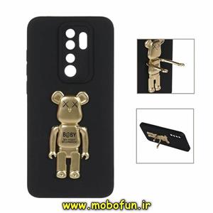 قاب گوشی Redmi Note 8 Pro شیائومی طرح ربات KAWS سیلیکونی ژله ای پرو کمرا هولدر دار محافظ لنز دار مشکی طلایی کد 456