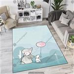 فرش چاپی طرح عروسکی فیل و خرگوش بادکنک pk-2733a