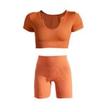 ست کراپ تاپ آستین کوتاه و شلوارک ورزشی زنانه مدل اسپرت یقه باز رنگ نارنجی