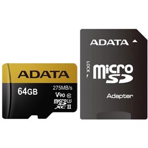کارت حافظه microSDXC ای دیتا مدل Premier ONE V90 کلاس 10 استاندارد UHS-II U3 سرعت 275MBps همراه با آداپتور SD ظرفیت 64 گیگابایت Adata One Class With Adapter 64GB 