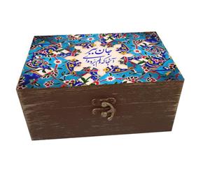 جعبه هدیه چوبی مدل هنری طرح کاشی کد SB61