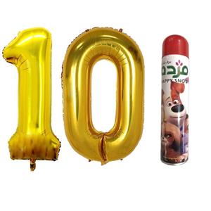 بادکنک فویلی مسترتم طرح عدد 10 پلاس به همراه برف شادی مجموعه 2 عددی