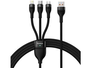 کابل سوپر فست شارژ سه سر یواس‌بی به میکرو، تایپ‌‎سی و لایتنینگ 1.2 متر بیسوس Baseus Flash Series Ⅱ Cable USB to M+L+C 100W CASS030001