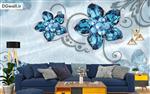 پوستر دیواری سه بعدی گل الماس آبی FL0134