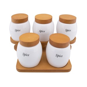 ست جا ادویه پنج پارچه مدل درب چوبی کد MPA-50029S/6