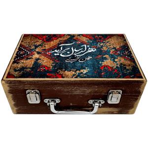 جعبه هدیه چوبی مدل چمدان طرح کاشی سنتی کد WS112