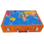 جعبه چوبی مدل چمدان طرح نقشه جهان کد WS203
