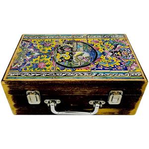 جعبه هدیه چوبی مدل چمدان طرح کاشی سنتی کد WS165