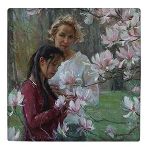 زیر لیوانی طرح نقاشی مادر و دختر شکوفه های بهاری کد 5121975_3870 