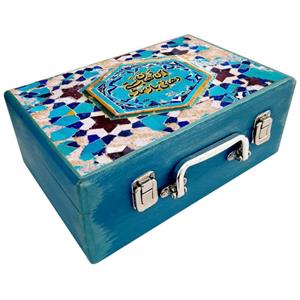 جعبه هدیه چوبی مدل چمدان طرح کاشی سنتی کد WS153