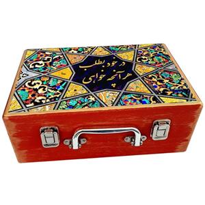 جعبه هدیه چوبی مدل چمدان طرح کاشی سنتی کد WS145