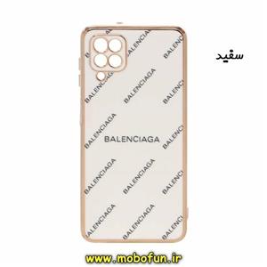 قاب گوشی Galaxy A12 سامسونگ طرح ژله ای مای کیس گلد لاین دور طلایی محافظ لنز دار طرح Balenciaga سفید کد 660