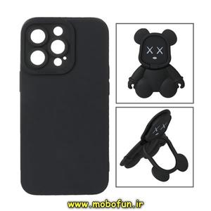 قاب گوشی iPhone 13 Pro آیفون طرح ربات KAWS سیلیکونی پرو کمرا پاپ سوکت دار محافظ لنز دار مشکی کد 215