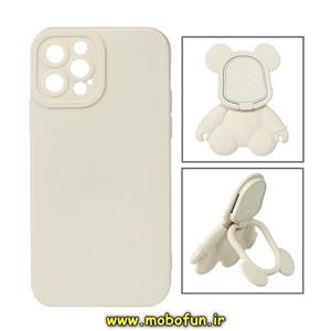 قاب گوشی iPhone 12 Pro آیفون طرح ربات KAWS سیلیکونی پرو کمرا پاپ سوکت دار محافظ لنز دار سفید استخوانی کد 559
