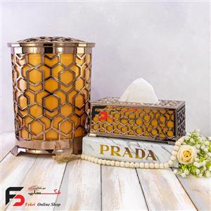 ست سطل و جا دستمال کاغذی مدرن رزگلد