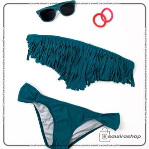 مایو دو تکه جلو ریش سبز آبی زنانه – (کد: 1523)