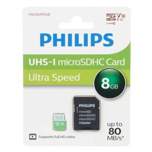 کارت حافظه microSDHC فیلیپس مدل Ultra Speed کلاس 10 U1 سرعت 80MB sو ظرفیت 8 گیگابایت به همراه اداپتور SD 