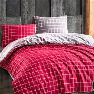 سرویس ملحفه بینیلا مدل Ekose kirmizi یک نفره ۳ تکه