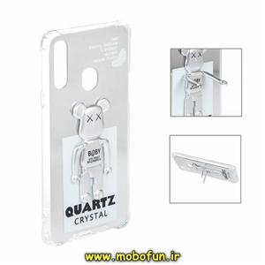 قاب گوشی Galaxy A20S سامسونگ طرح QUARTZ CRYSTAL آینه ای ربات KAWS کپسولی هولدر دار نقره ای کد 396