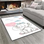 فرش اتاق نوزاد طرح فیل و بادکنک قلبی زمینه سفید CS-1001a