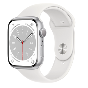 ساعت هوشمند اپل واچ سری 8 مدل 45 میلی متری با بند سفید و بدنه آلومینیومی نقره ای Apple Watch Series 8 45mm Silver Aluminum Case with White Sport Band
