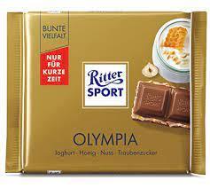 شکلات تخته ای با طعم ماست و عسل فندق المپیا ریتر اسپرت وزن 100 گرمی ritter sport olympia 