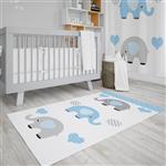 فرش چاپی طرح کودکانه ساده فیل های رنگی زمینه روشن PK-5020