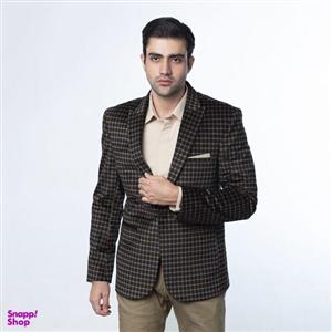 کت تک مردانه مدل مخمل چهارخانه-SH رنگ نسکافه ای