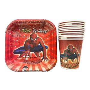 پیش دستی و لیوان یکبار مصرف مستر تم مدل مرد عنکبوتی پلاس بسته 20 عددی