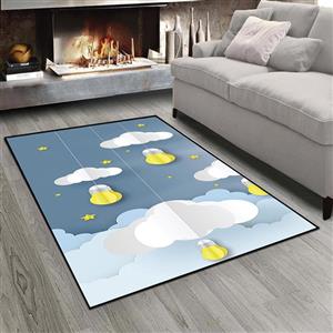 فرش چاپی طرح کودکانه ستاره و چراغ های روشن و ابر ها در آسمان شب pk-3312b