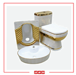 ست توالت فرنگی، توالت زمینی و کاسه روشویی لوکس سفید طلایی مدل G001