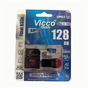 کارت حافظه micro SDXC ویکومن مدل 633X Plus کلاس 10 استاندارد UHS I U3 سرعت 90MBS ظرفیت 128 گیگابایت به همراه خوان 