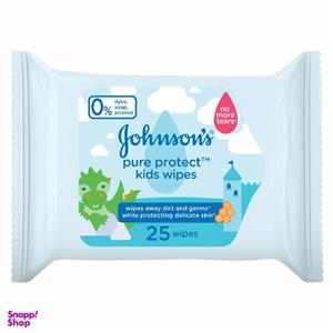 دستمال مرطوب کودک جانسون مدل pure protect بسته 25 عددی