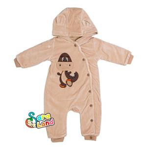 سرهمی  نوزادی مخمل داخل خز طرح دایناسور قهوه ای کد 15