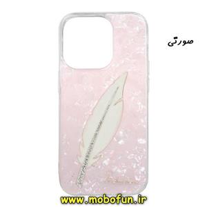 قاب گوشی iPhone 14 Pro آیفون طرح پر نگین دار مای کیس ماربل صورتی کد 3