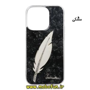 قاب گوشی iPhone 14 Pro آیفون طرح پر نگین دار مای کیس ماربل مشکی کد 2