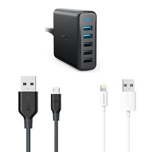 شارژر دیواری انکر مدل A2054111 به همراه کابل تبدیل microUSB و لایتنینگ