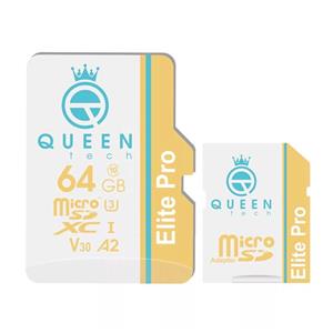 کارت حافظه Micro SD XC کوئین تک مدل Elite Pro A2 V30 کلاس 10 استاندارد UHS-I U3 سرعت 85MBps ظرفیت 64 گیگابایت به همراه آداپتور SD