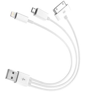 کابل تبدیل USB به microUSB، لایتنینگ و 30-پین مدل Three in One به طول 20 سانتی متر