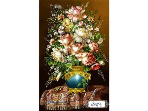 نخ و نقشه تابلو فرش گل و گلدان رز ستونی – کد NG1472
