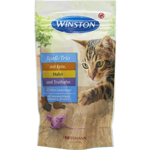 تشویقی کرانچی گربه وینستون گربه با طعم مرغ و اردک و بوقلمون (Winston Spaß-Trio mit Ente, Huhn & Truthahn) 50 گرمی 