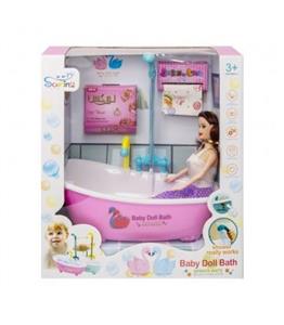 باربی با وان وسایل حمام باطری خور baby doll bath 3723 