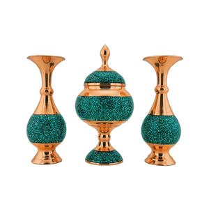 ست 3 تکه گلدان و شکلات خوری فیروزه کوبی مدل F010 کد F012