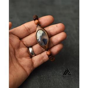دستبند سنگ شجر مهره چوبی کد 032