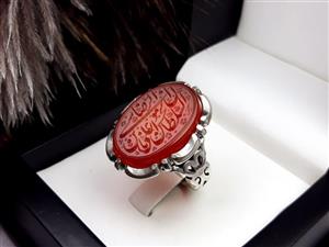 انگشتر مردانه عقیق قرمز خطی کد 2033